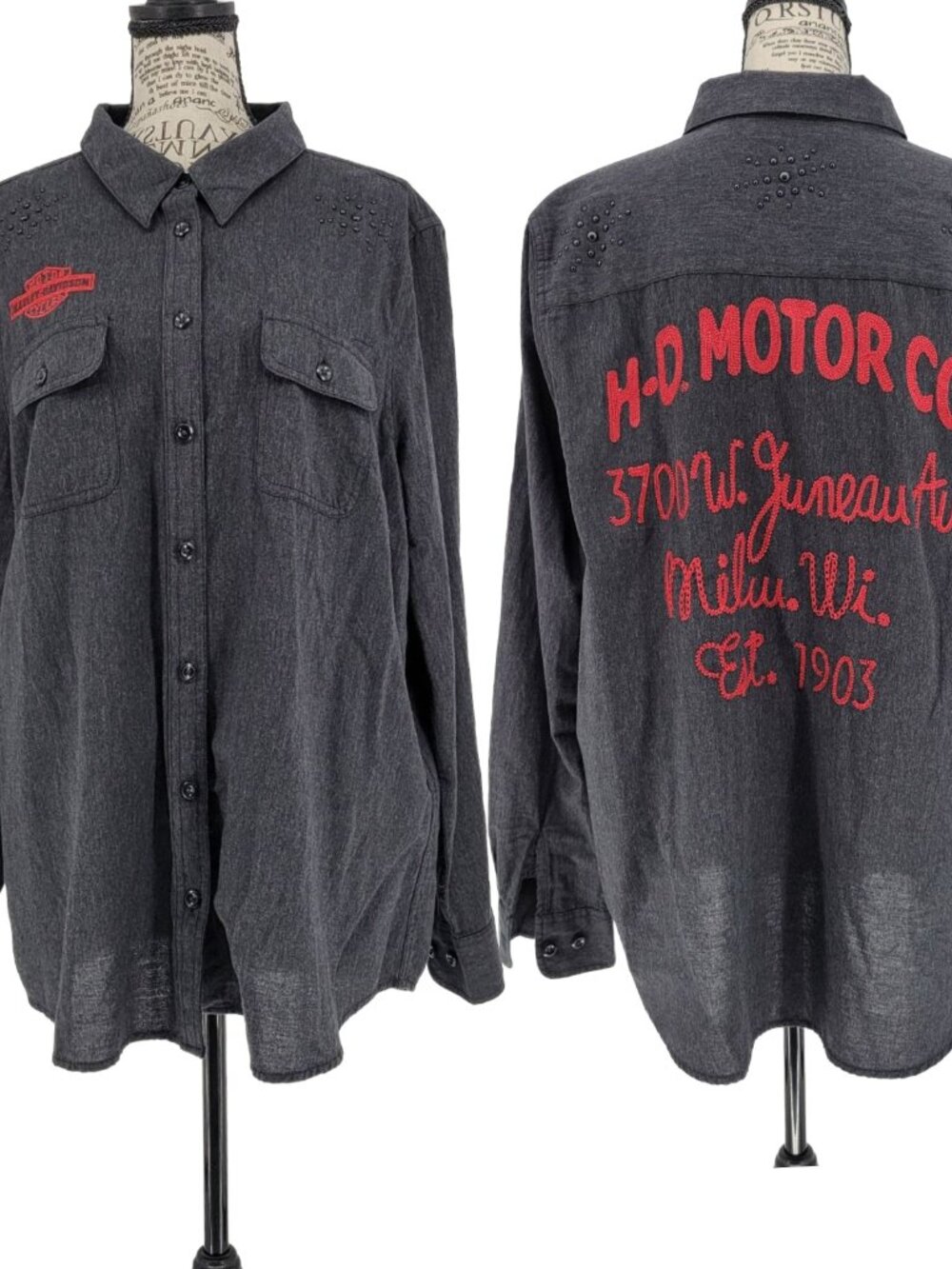 Harley-Davidson Women’s Button Down 2XL Black Red Embroidery Milwaukee WI